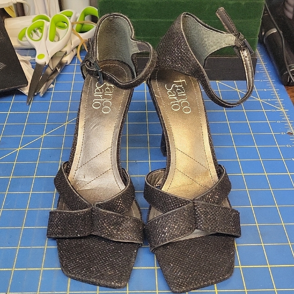 Franco Sarto Glittery Black Heeled Sandals 8M New